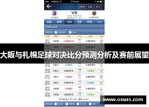 大阪与札幌足球对决比分预测分析及赛前展望